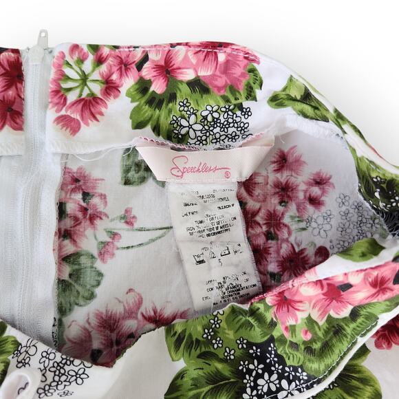 Y2K Speechless Pink Green Geranium Floral A-Line Skirt Stretch Cotton Size 6 - Picture 4 of 8